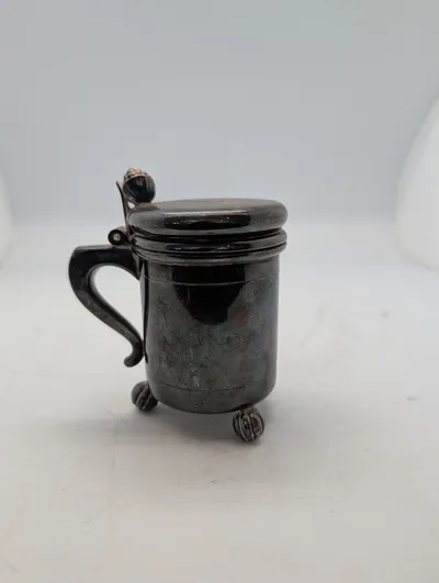 Antique Silver-Plated Miniature Lidded Tankard with Acorn Finial