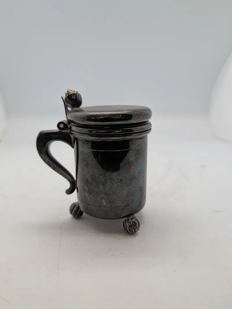 Antique Silver-Plated Miniature Lidded Tankard with Acorn Finial