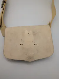 Vintage Buff Leather Military Style Haversack with Brass Hardware