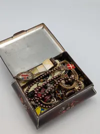 Vintage Mixed Collectibles Lot with Jewelry Box, Compact, and Souvenir Box