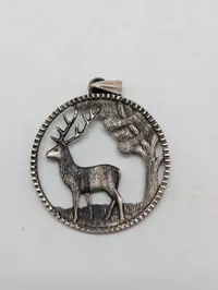 Vintage Silver-Tone Stag and Tree Openwork Circular Pendant