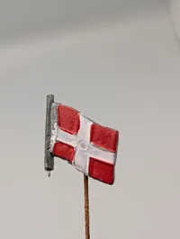 Hand-Painted Miniature Danish Flag Model on Pole WW2