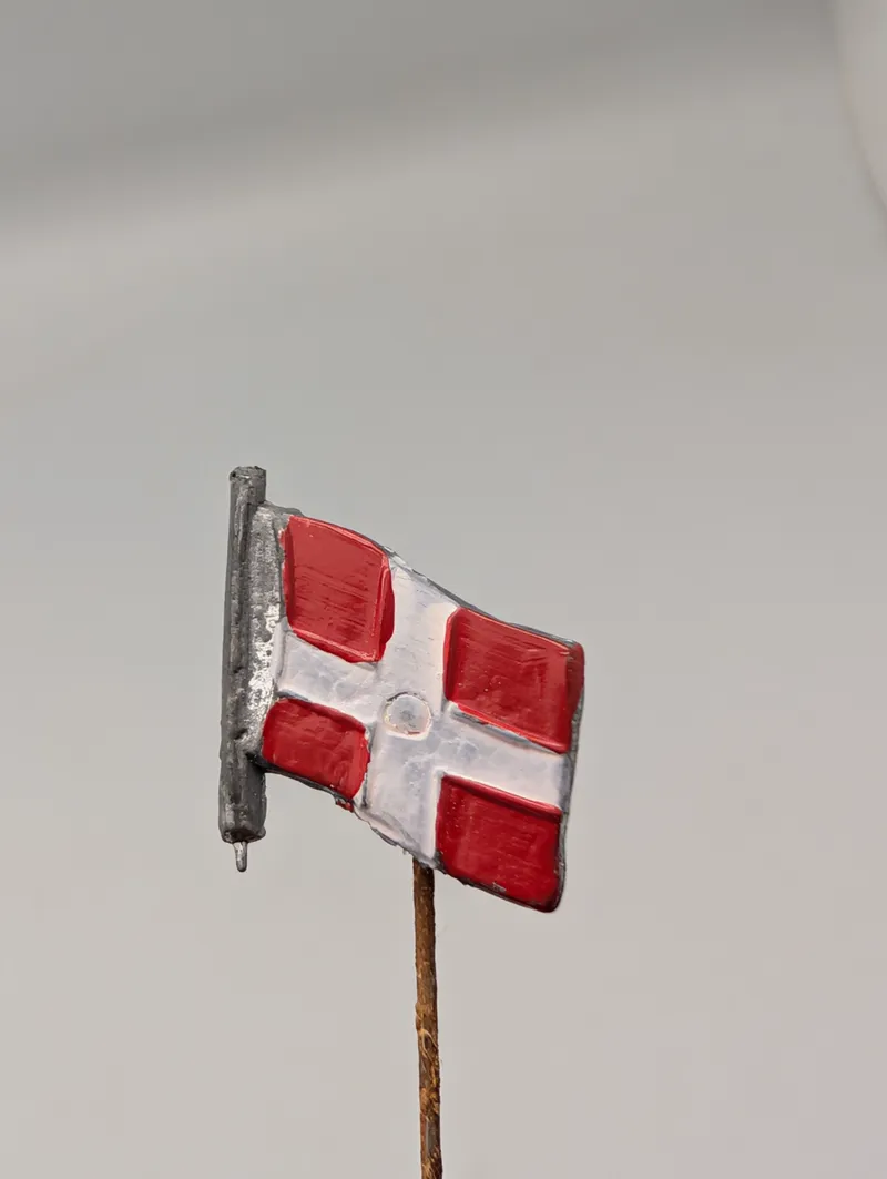 Hand-Painted Miniature Danish Flag Model on Pole WW2