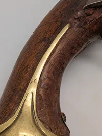 Antik Rytter flintlåspistol med træskæfte og jernbeslag Tyske stater Ca. 1750 