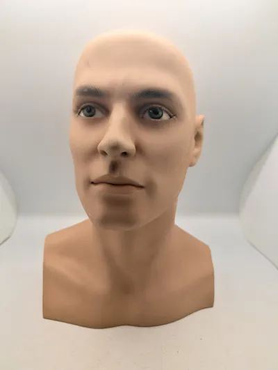 Realistisk mandlig mannequin-hoved i plast med øjne