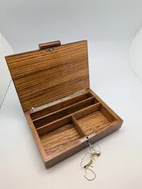 Vintage Burl Wood and Zebrawood Inlaid Jewelry Box with Key