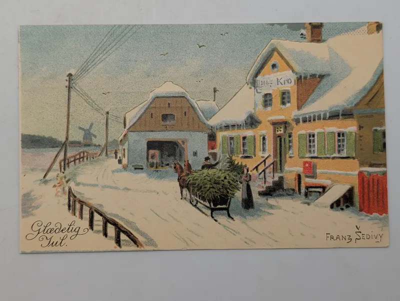 1910 Danish Christmas Postcard with Julen Charity Stamp