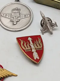 Samling af danske Flyvevåbnet militære medaljer, emblemer og tilbehør
