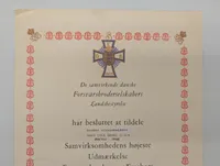 Diplom for Forsvarsbrødrenes Æreskors tildelt Hans Erik Børge Olsen, 1987