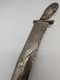 Antique Southeast Asian Silver-Toned Kris Hilt with Anthropomorphic Face