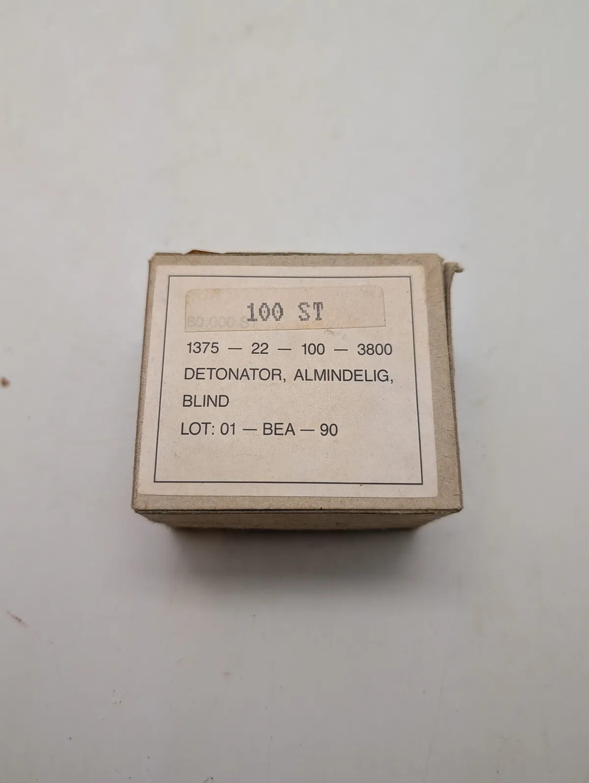 Dansk Militær Detonator Æske, Blind, 100 Stk.
