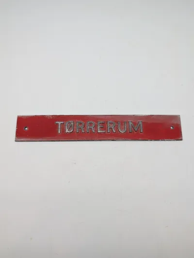 Vintage Kassene skilt med teksten 'TØRRERUM'