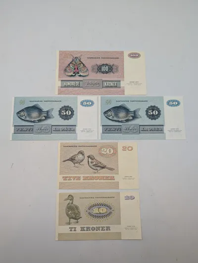 Danmark, Sæt af 5 pengesedler fra Serie 1972