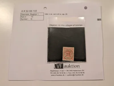 Danmark 1864, 4 sk. rød Bogtryk 1, Kat.nr. 13 med nr. stp. 29