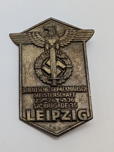 Tysk SA-Brigade 35 Leipzig Gepäckmarsch-plakette fra 1936