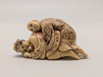 Antik JAPANESE HAND CARVED EROTIC NETSUKE FIGURES EDO / MEIJI PERIODE 
