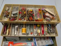 Vintage Fishing Tackle Collection with Rapala Magnum Lures and Tackle Box