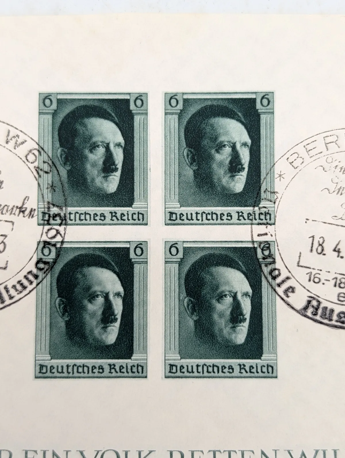 Tysk souvenirark fra 1937 med Adolf Hitler frimærker og særstempler