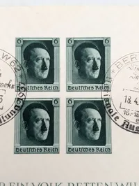 Tysk souvenirark fra 1937 med Adolf Hitler frimærker og særstempler