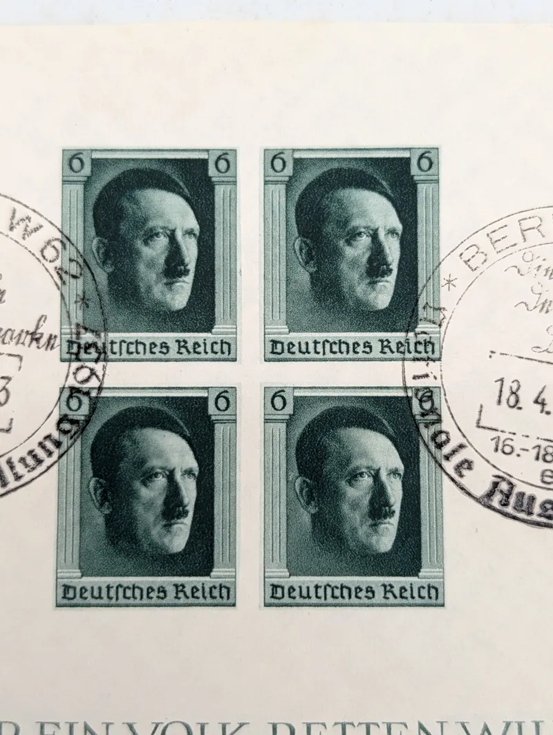 Tysk souvenirark fra 1937 med Adolf Hitler frimærker og særstempler