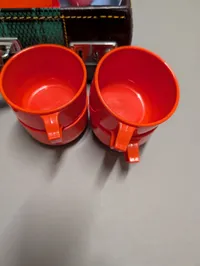 Vintage Mid-Century Picnic Set in Fitted Suitcase with Red Melamine Tableware