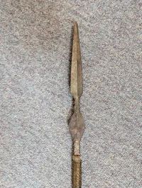 African Tribal Spear with Hand-Forged Iron Blade and Dark Wood Shaft