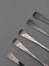 Set of 5 H. Reyreis Coin Silver Teaspoons with Monogram