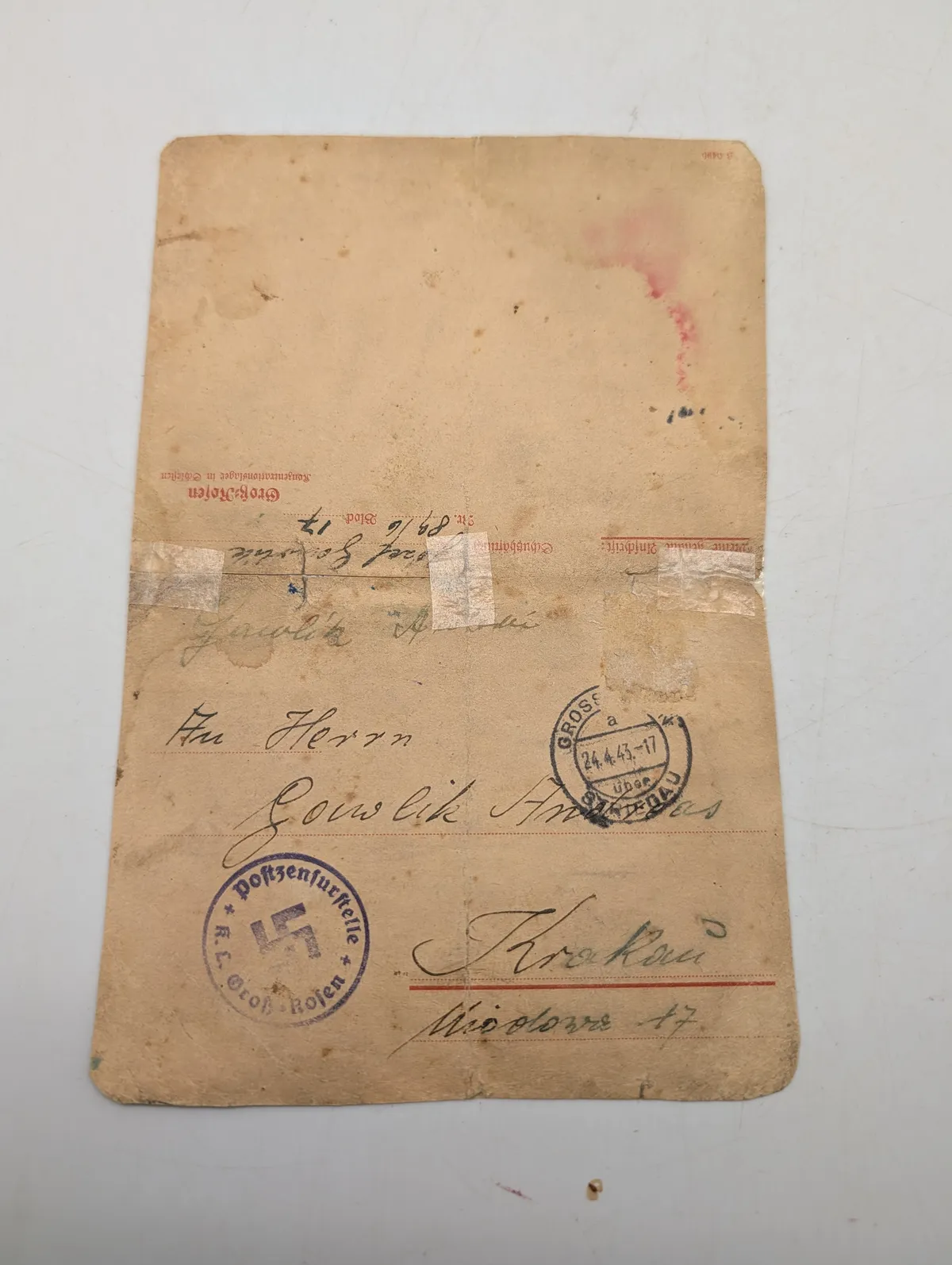 Gross-Rosen koncentrationslejr postkort fra 1943