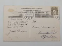 Axel Larsen Vintage Danish Christmas Postcard featuring Nisse and Pig