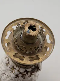 Meissen Porcelæn Ugle Olielampe med Glas Skorsten