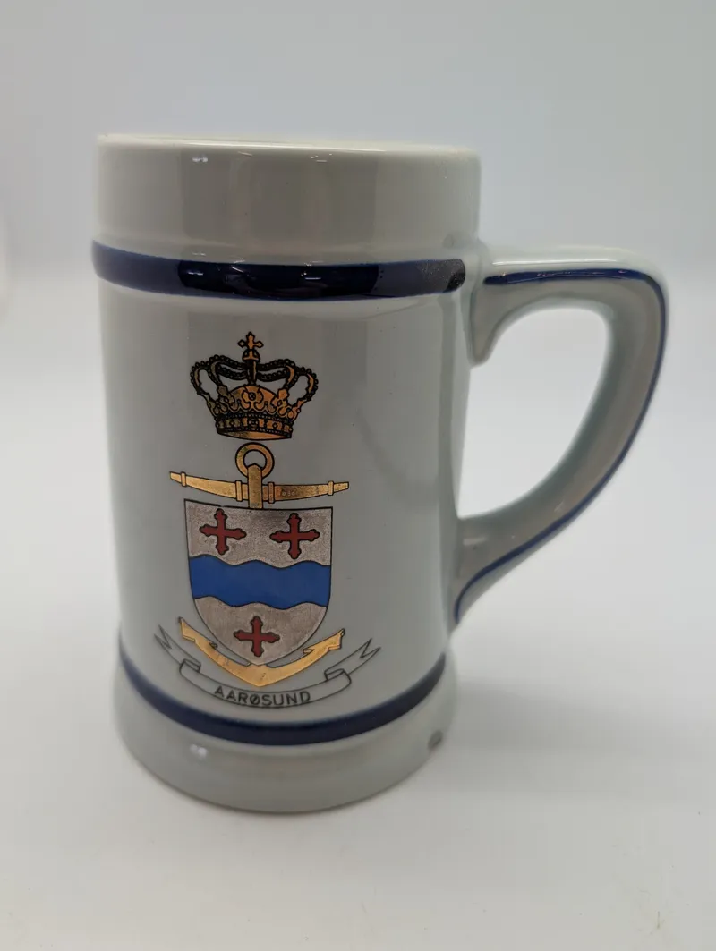 Vintage Aarøsund Ceramic Beer Stein with Danish Naval Heraldry