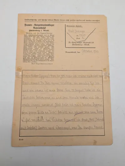 Ravensbrück Koncentrationslejr Brev fra Jadwiga Krol, Oktober 1943