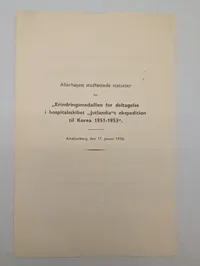 Statutter for Erindringsmedaillen for hospitalsskibet Jutlandia, 1956