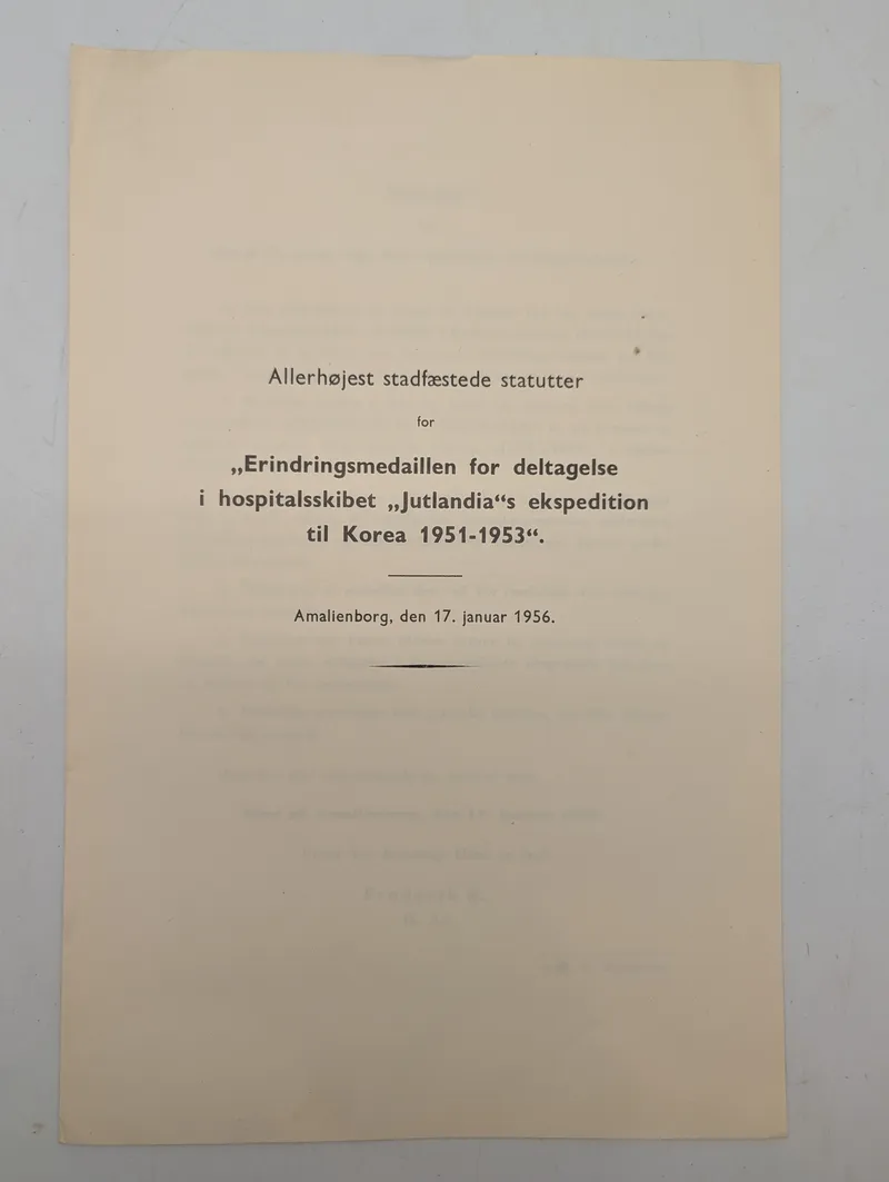 Statutter for Erindringsmedaillen for hospitalsskibet Jutlandia, 1956