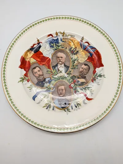 Antik mindetallerken fra 1. Verdenskrig med de allierede ledere, 1914