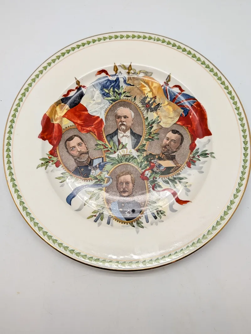 Antik mindetallerken fra 1. Verdenskrig med de allierede ledere, 1914