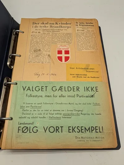WWII Danish Occupation Scrapbook Page with Political Ephemera