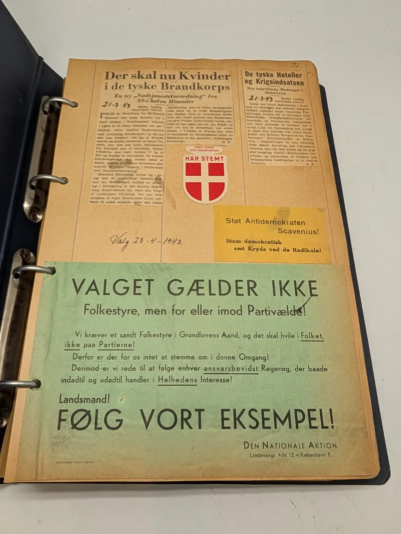 WWII Danish Occupation Scrapbook Page with Political Ephemera