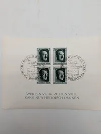Tysk frimærkeark fra 1937 med Adolf Hitler og særstempel