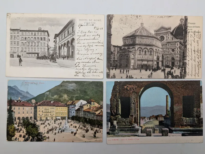 Set of Four Early 20th Century Italian Postcards to Copenhagen