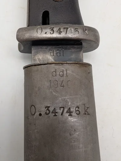 Tysk K98 Bajonet ddl 1940 med matchende skede Ostsee mærket nummerens
