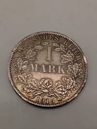 1915 German Empire 1 Mark Silver Coin, Berlin Mint