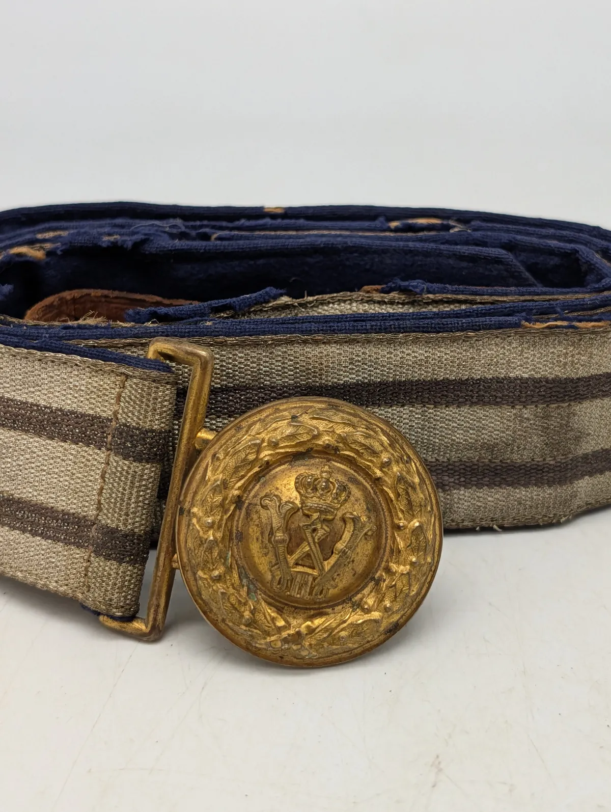Tysk WW1  officersbælte med forgyldt spænde,  monogram