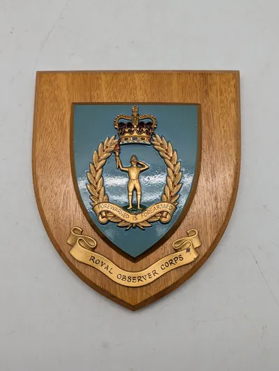 Royal Observer Corps militær vægplade i træ og emalje