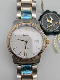 Bulova herreur i tofarvet rustfrit stål med hvid urskive