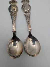 Danish Silver Commemorative Souvenir Spoons, King Christian X & Queen Alexandrine