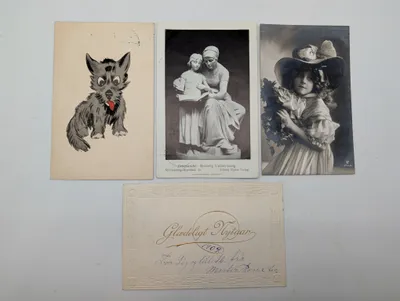 Collection of Four Vintage European Postcards and Greeting Cards
