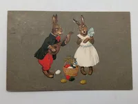 Vintage Anthropomorphic Easter Bunny Postcard with Lute and Basket
