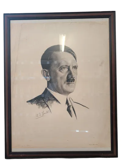 Heinrich Hoffmann, indrammet litografi af Adolf Hitler, signeret H. J. Gander