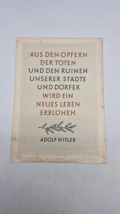 WWII German Propaganda Card — Adolf Hitler Quote, "Aus den Opfern..."